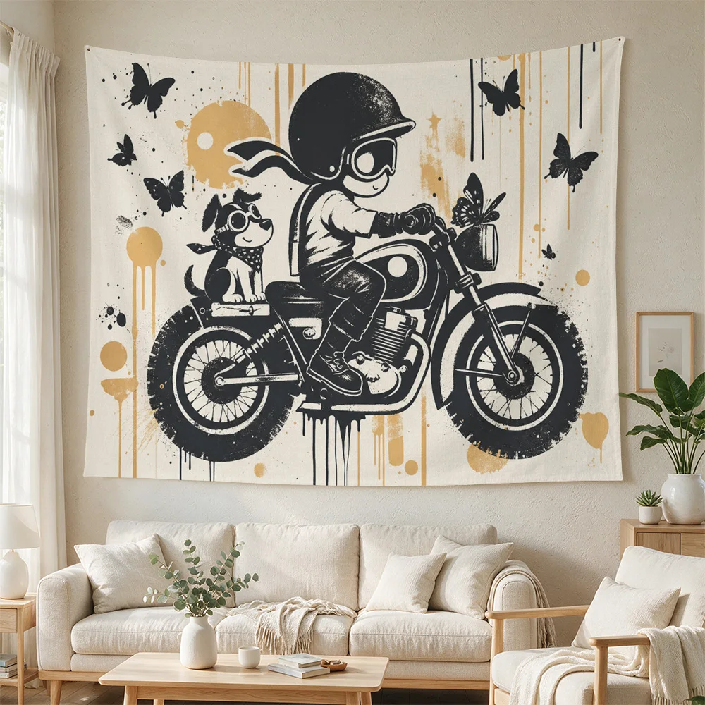 Boho Nursery Wall Hanging Cute Motorcycle Boy Art Decor Kids Room Nursery Wall Tapestry