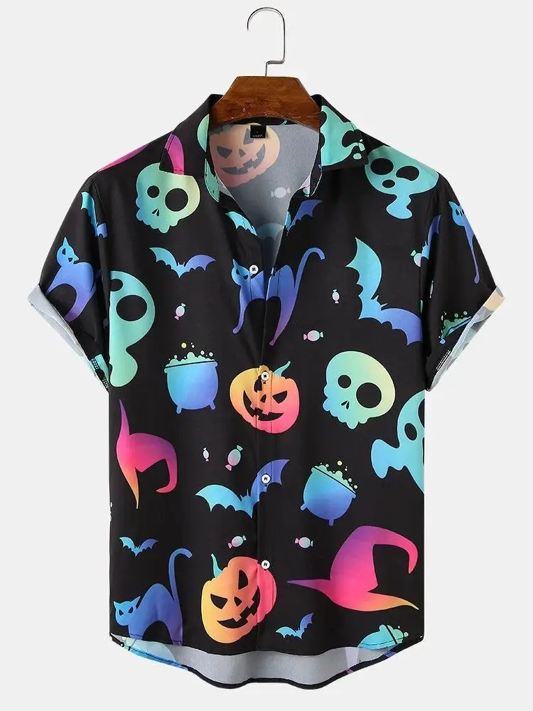 Heren Halloween Pompoen Hoofd Korte Mouwen Shirts Bedrukt Vakantie Shirt Heren Casual Mode Herfst Kleding Nieuwe Heren Tops