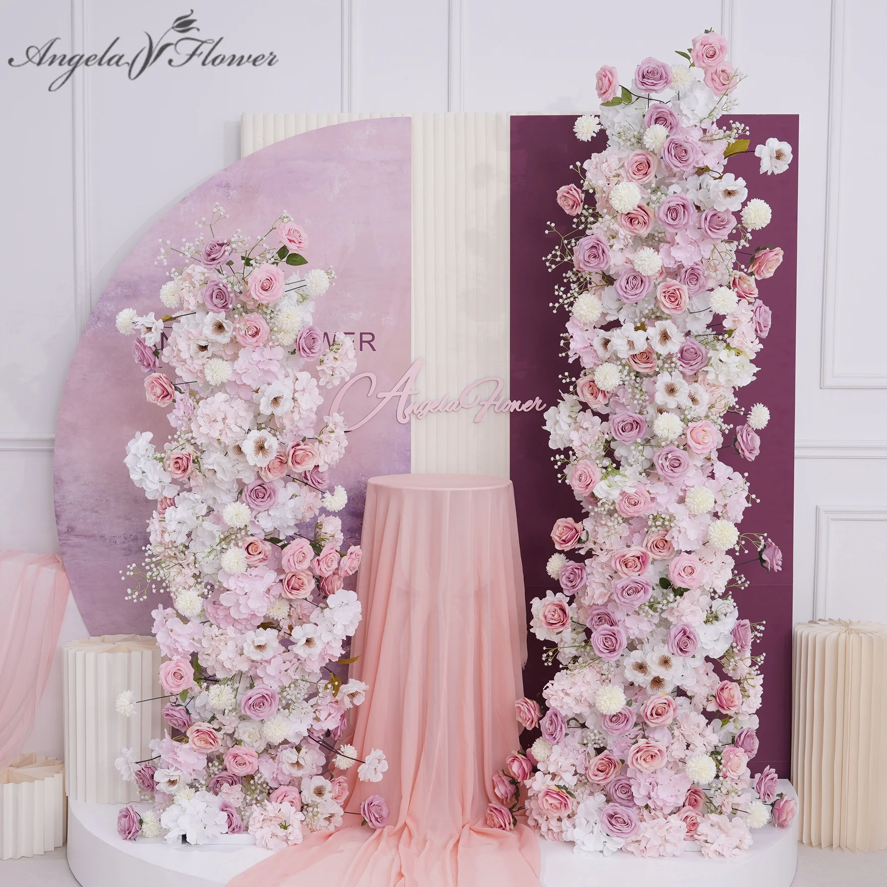 赤ちゃんのためのピンクと白のバラの結婚式の装飾,花の列の配置,イベントの舞台用品,写真アクセサリー,ウィンドウディスプレイ,a8849