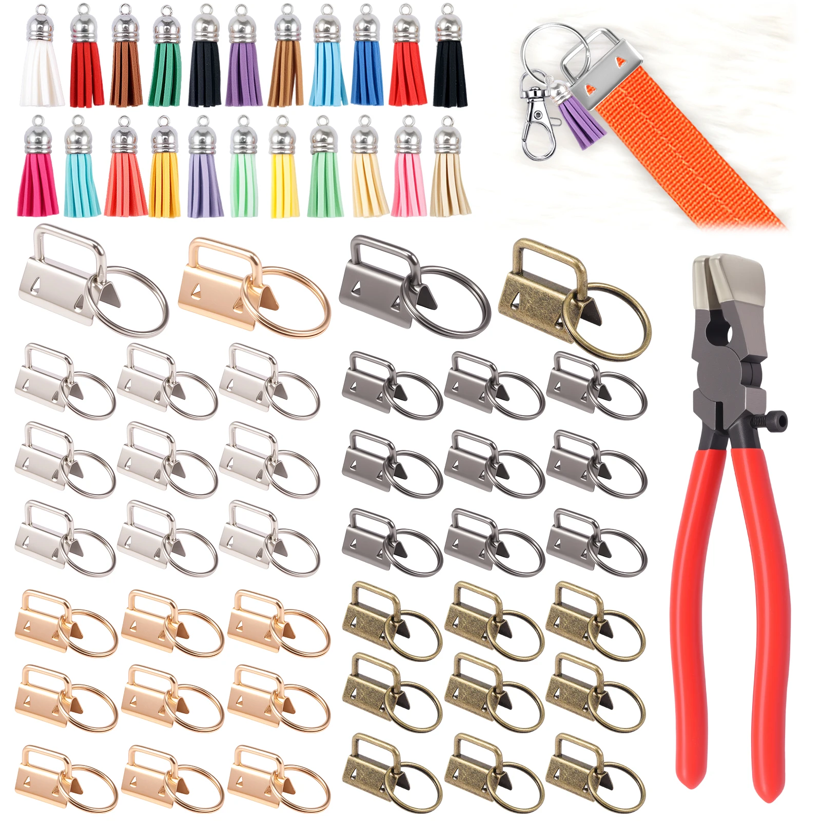 

107 Pcs Key Fob Hardware Set Colorful Keychain Tassel and Key Fob Pliers for Keychain Making Supplies DIY Crafts for DIY Craft