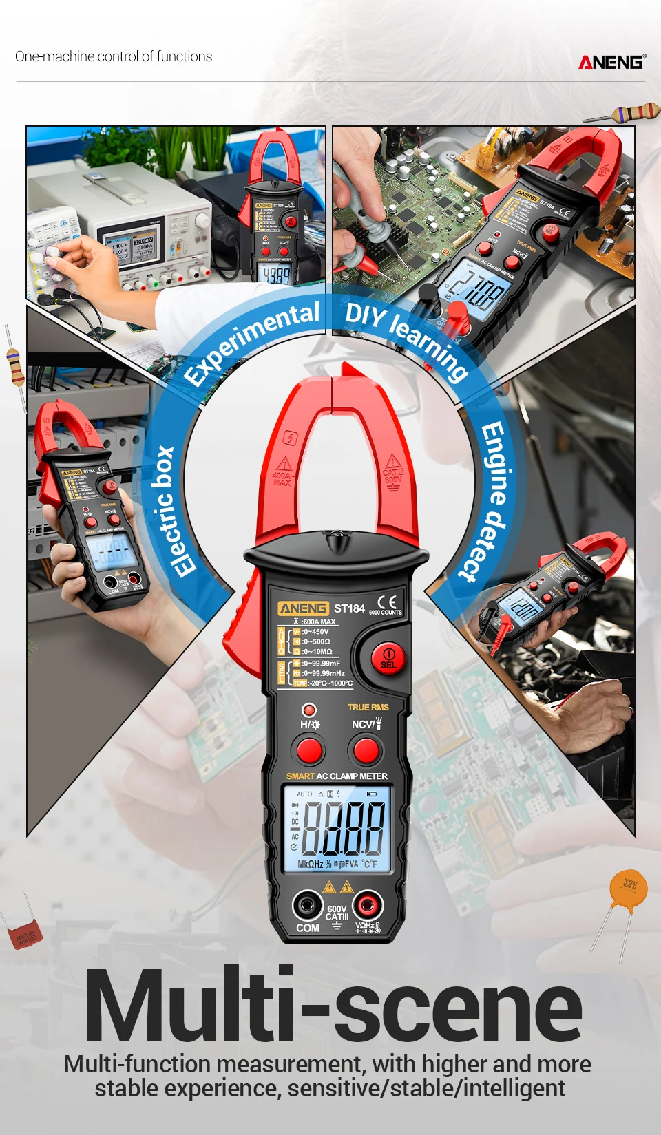 ANENG ST184 Digitalmultimeter, Zangenmessgerät, True RMS 6000 Zählungen, professionelle Messgeräte, AC/DC-Spannung, Wechselstrom, Ohm-Werkzeug – Detail 2
