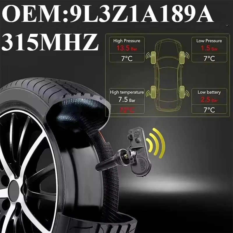 1/4 Peças Sensor TPMS/DE PNEU # 9L3Z1A189A Compatível com FORD LINCOIN TPMS Sensor de pressão dos pneus 315MHZ, com novas baterias Panasonic CR2032