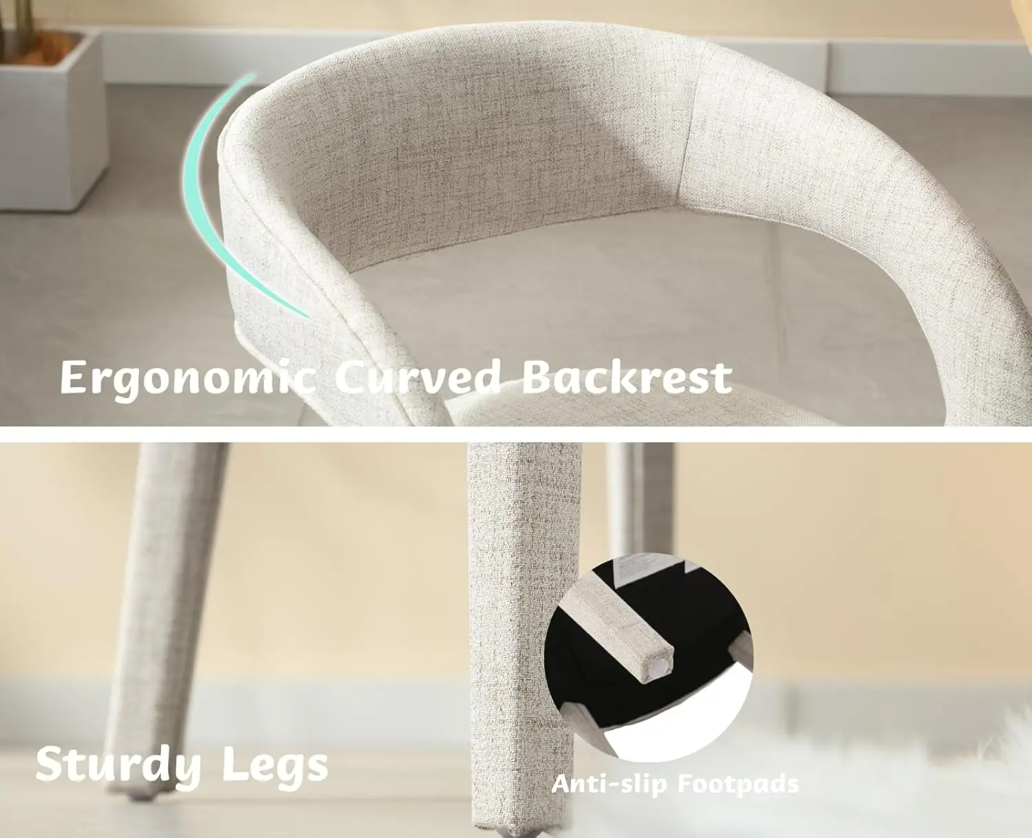 Upholstered Dining Chairs with Arms Open Back Linen Kitchen Dining Room Set 4 Beige, Customized