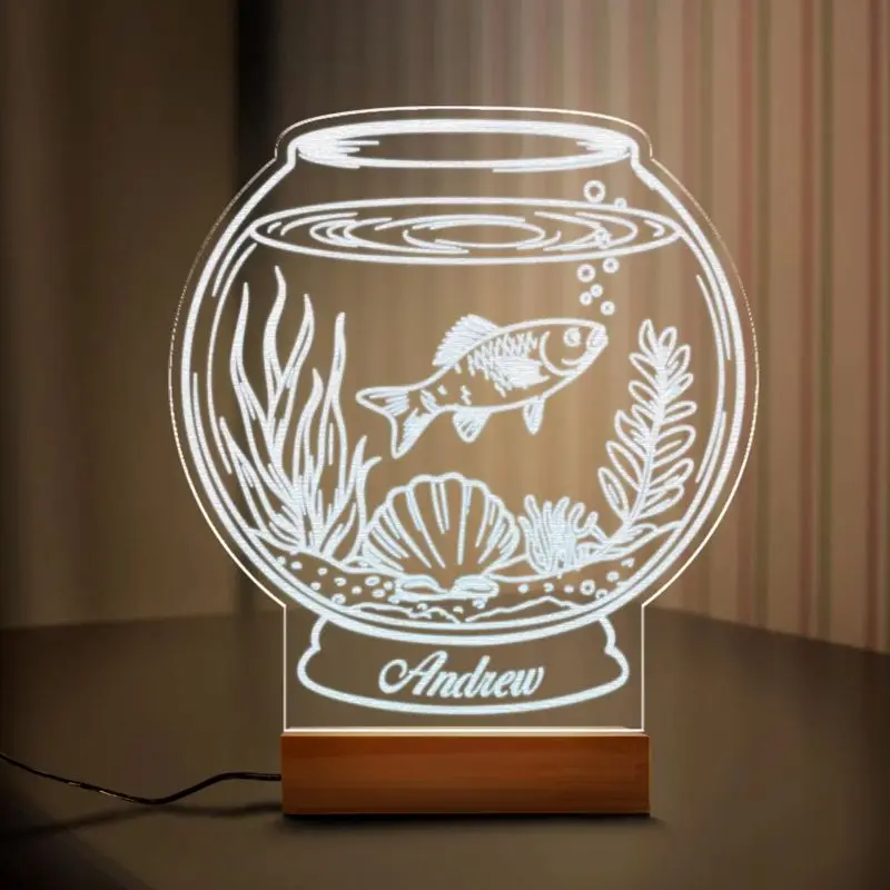 Personalized Fish Bowl Edge Night Led Light, Custom Name Fish Lamp Acrylic Led Light