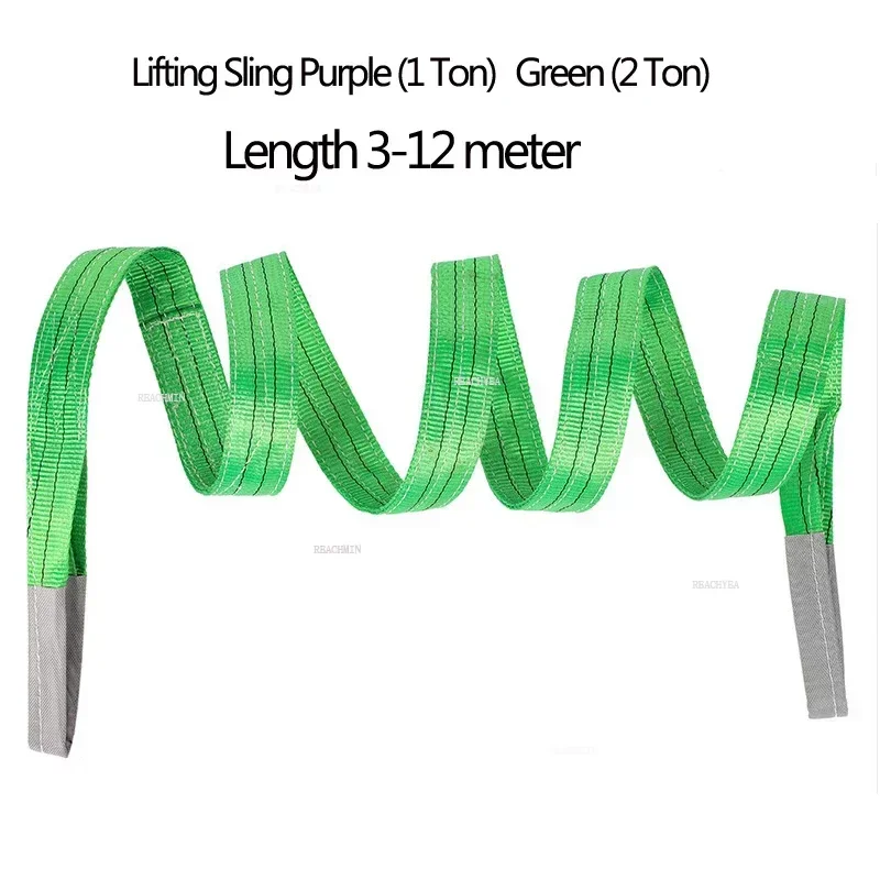 

Flat Industrial Crane Lifting Sling Purple (WLL 1 Ton) And Green (WLL 2 Ton) Length Lengthened 4m to 12m Hoisting Webbing Belt