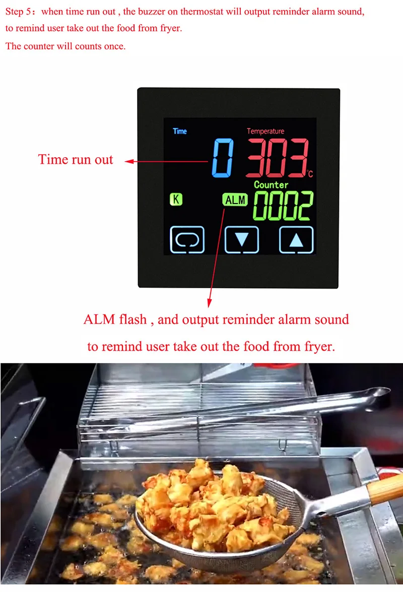 Electric Deep Fryer Thermostat commercial chip machine Digital temperature controller 220VAC time count function alarm output