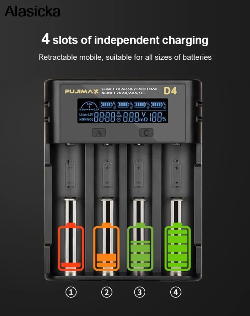 18650 LCD Screen Show The Fast Charging Battery Charger 26650 18350 21700 26700 22650 Li-ion Rechargeable Battery Charger