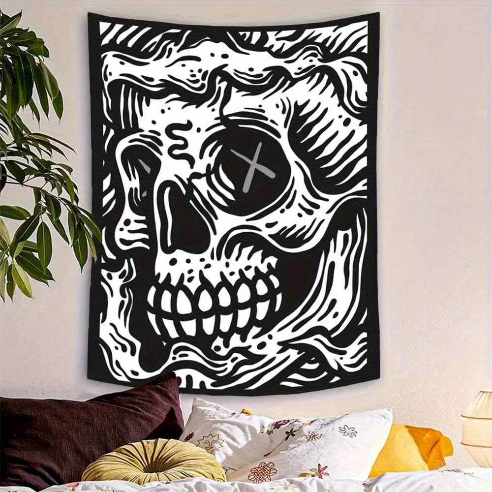 VIKAMA Skull Art Tapestry, Intricate Black and White Design for Bedroom or Living Room,  Add Edgy and Unique Style