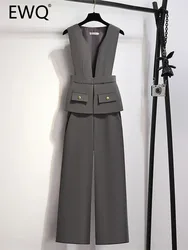 EWQ Elegant Style Chic Jumpsuit Women Drape Patchwork Straight Solid Color High Waist Jumpsuits Winter Spring 2024 New 27SN5372