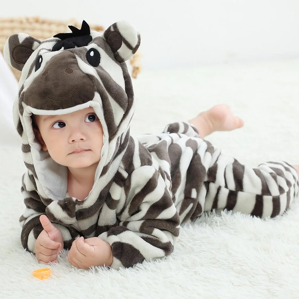 Baby Kigurumis Pajama Toddler Winter Cartoon Jumpsuit Boys Girls Plush Flannel Overalls Kids Bear Lion Penguin Dino Costumes