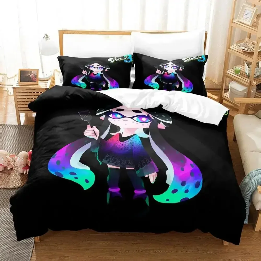 

Kawaii Game Splatoon 3 Bedding Set Single Twin Full Queen King Size Bed Set Adult Kid Bedroom Duvet cover Sets Bed Sheet Set