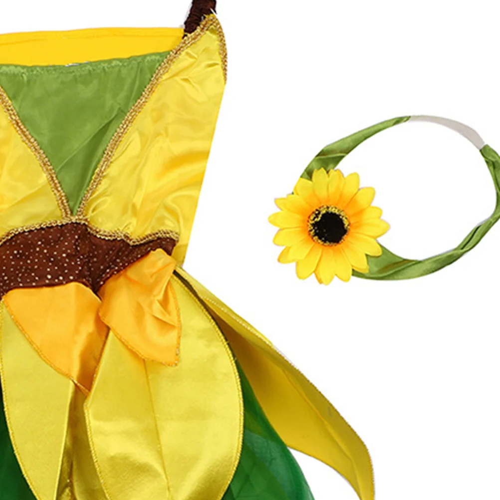 Ensemble de robe de soirée tournesol pour enfants, 1 pièce, jaune, taille L, Costume de spectacle sur scène confortable pour filles, jupe de fête