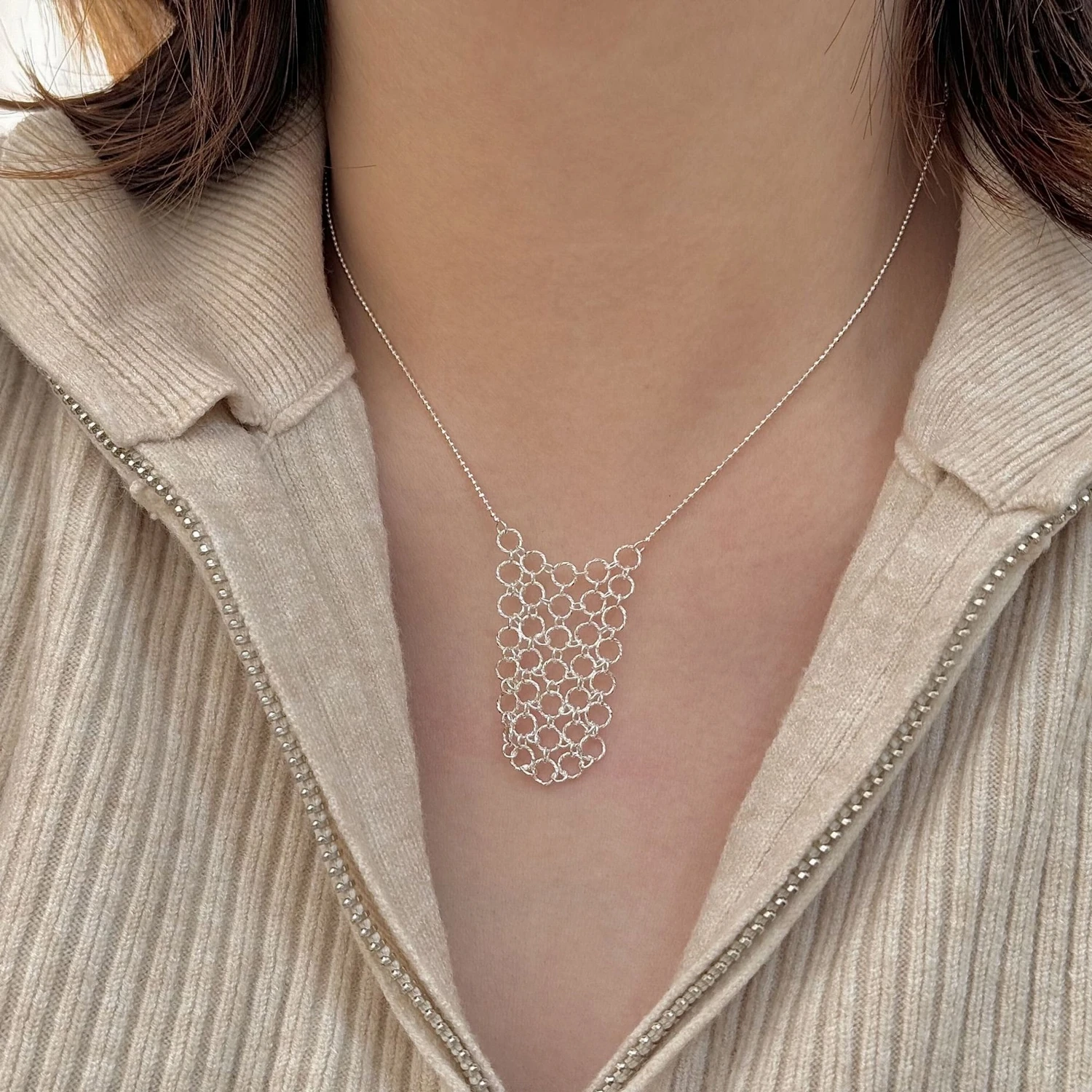 

Artisan S925 Sterling Silver Scroll Pendant Necklace Hand-Coiled Collarbone Beads Chain Minimalist Dainty Jewelry