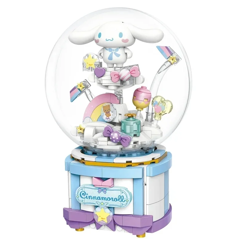 Keeppley Sanrio Series Wishing Christmas Music Box Building Blocks Cinnamoroll Model Crystal Ball Splicing Toy Christmas Gift