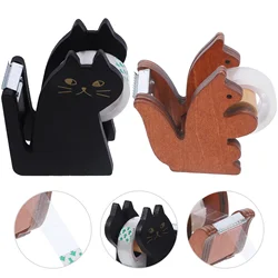 Cute Cat Squirrel Tape Cutting Tool Holder Wooden Tape Cutting Tool Masking Tape Cutting Tool Storage Organizer Desktop