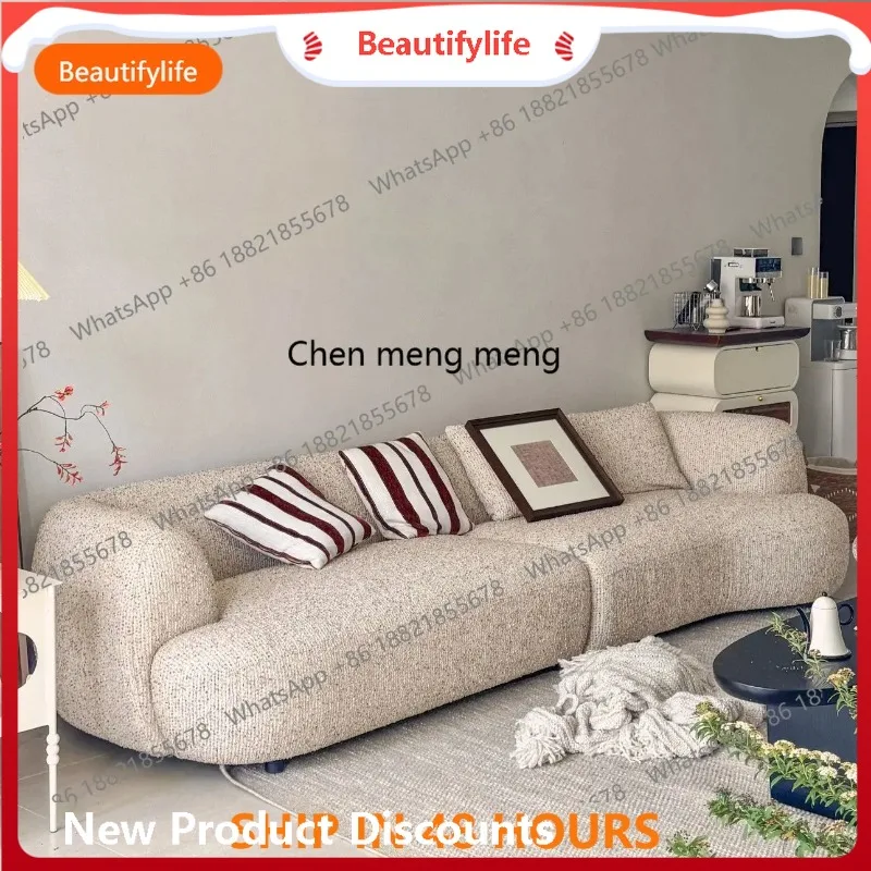 

H New, minimalist cotton and linen fabric sofa, living room size, straight row sofa