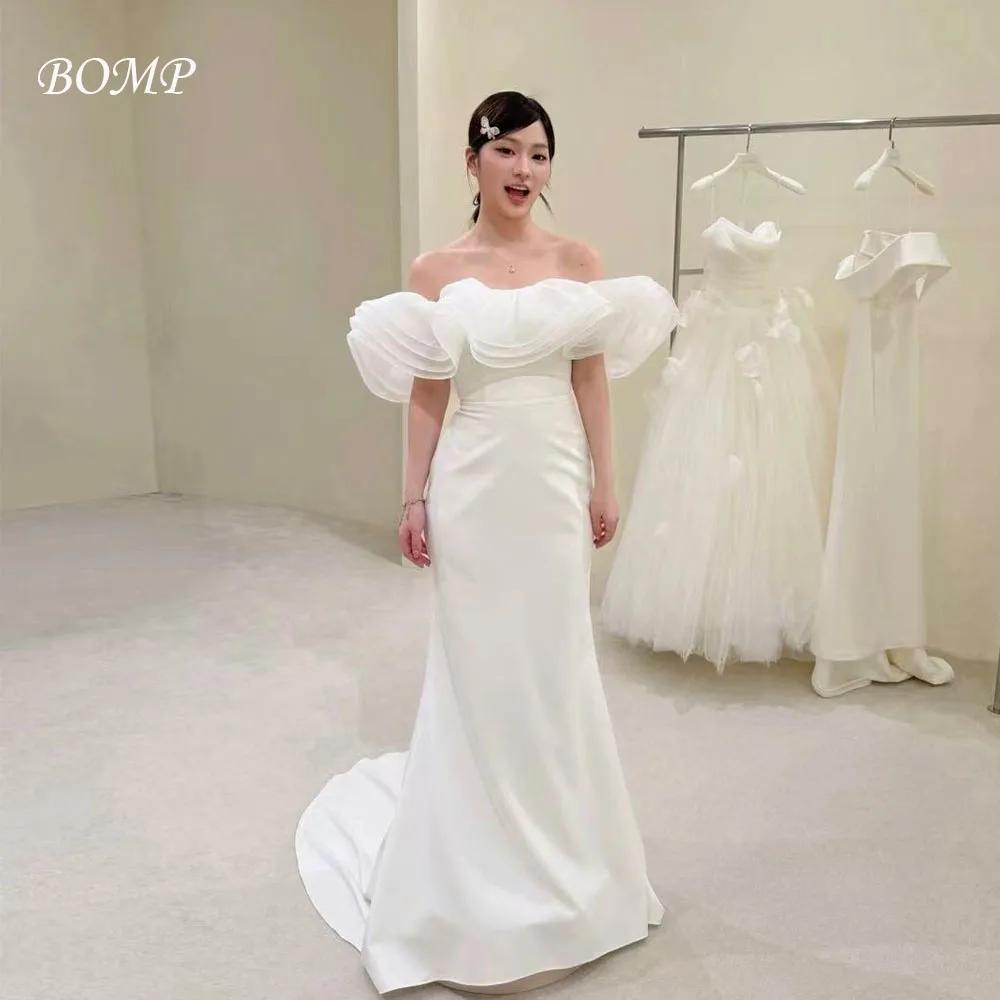 

BOMP Charming Wedding Party Dress Off Shoulder Ruffles Ivory Satin Korea Photo Shoot Bridal Reception Gown Customized 2026 New