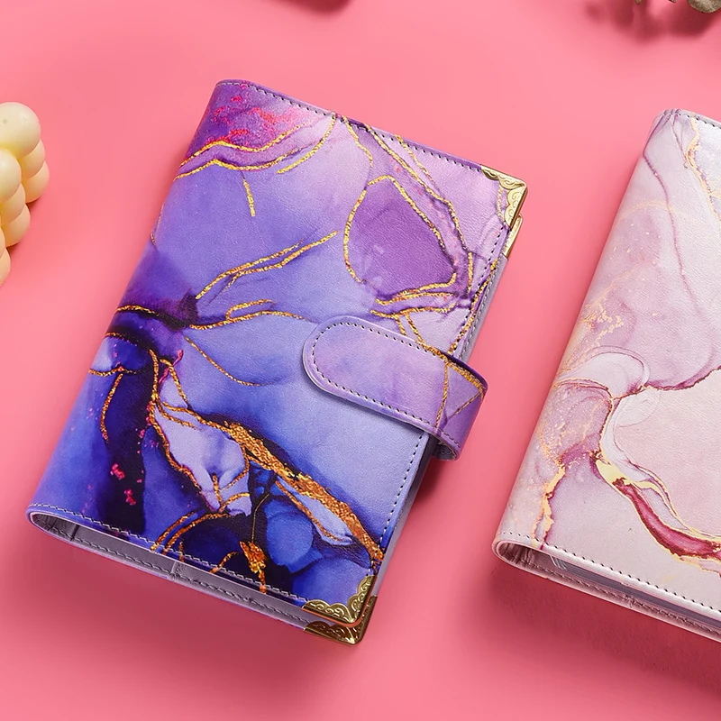 A6 Purple Pink Marble Colorful Money Budget Planner Binder Cover Diary Agenda Planning Paper Cover School Stationery