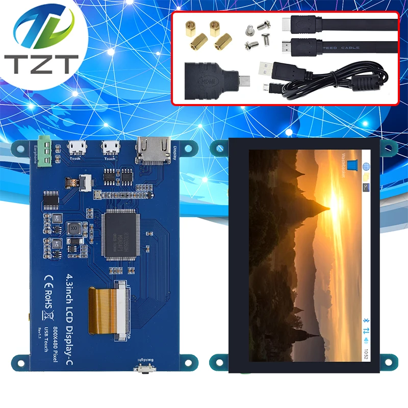 

TZT 4.3 Inch USB Touch Control HDMI LCD Display Capacitive Touch Screen Panel 800*480 5 Point Touch IPS Monitor For Raspberry Pi