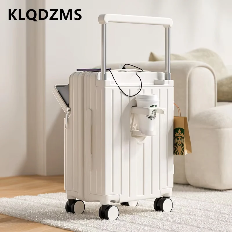 

KLQDZMS Rolling Suitcase Front Opening Laptop Boarding Case USB Charging Trolley Case 20"22"24"26 Inch Men's Cabin Luggage