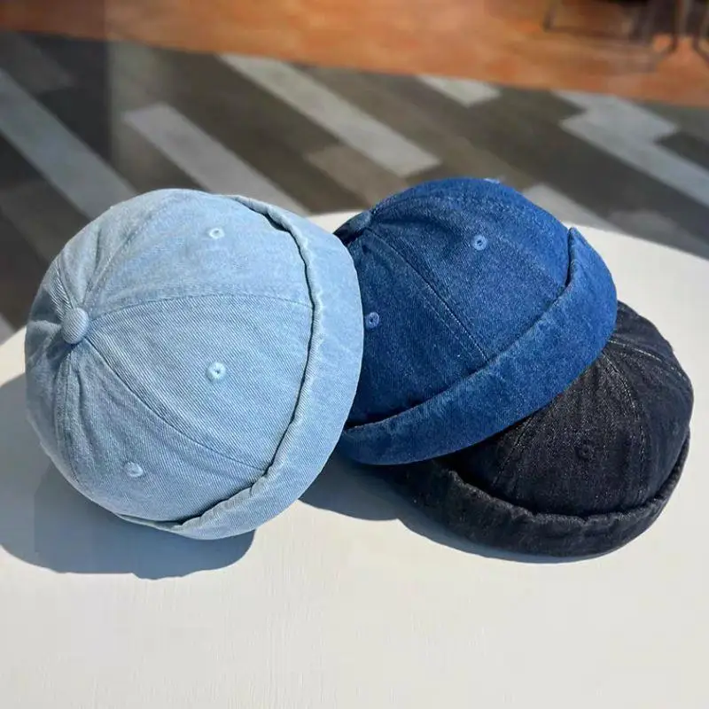 Gorro jeans unissex, chapéu cúpula melão hip hop, chapéu sem aba, vintage, streetwear, gorro docker, chapéu ajustável para pai