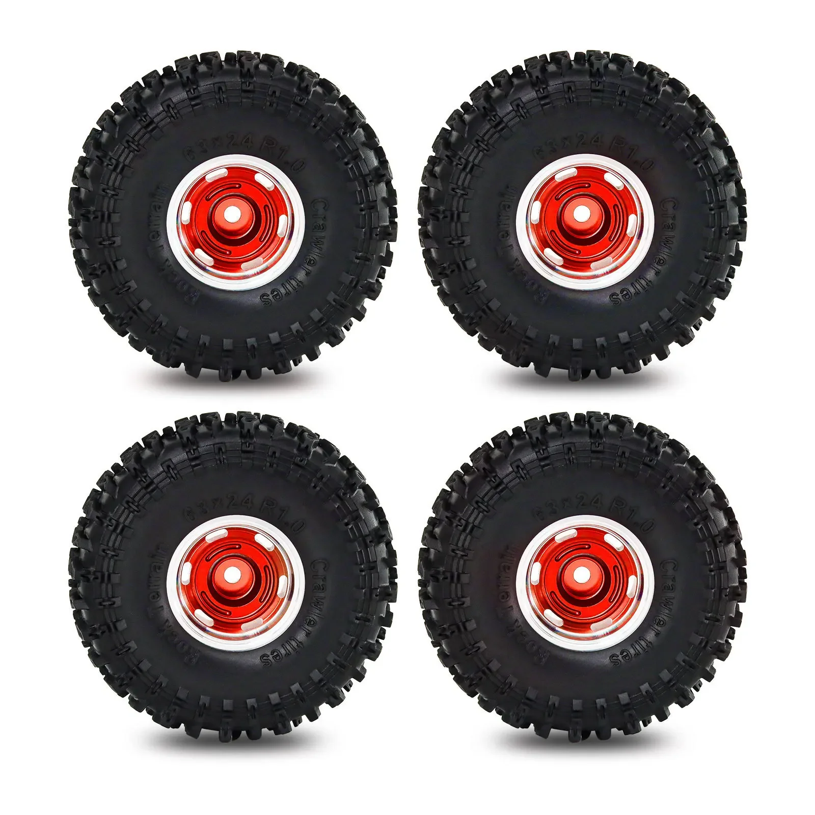 4szt 63mm 1.0" Metal Beadlock Wheel Tire Set For 1/18 1/24 RC Crawler Car TRX4M SCX24 AX24 FCX24 Upgrade Parts Accessories