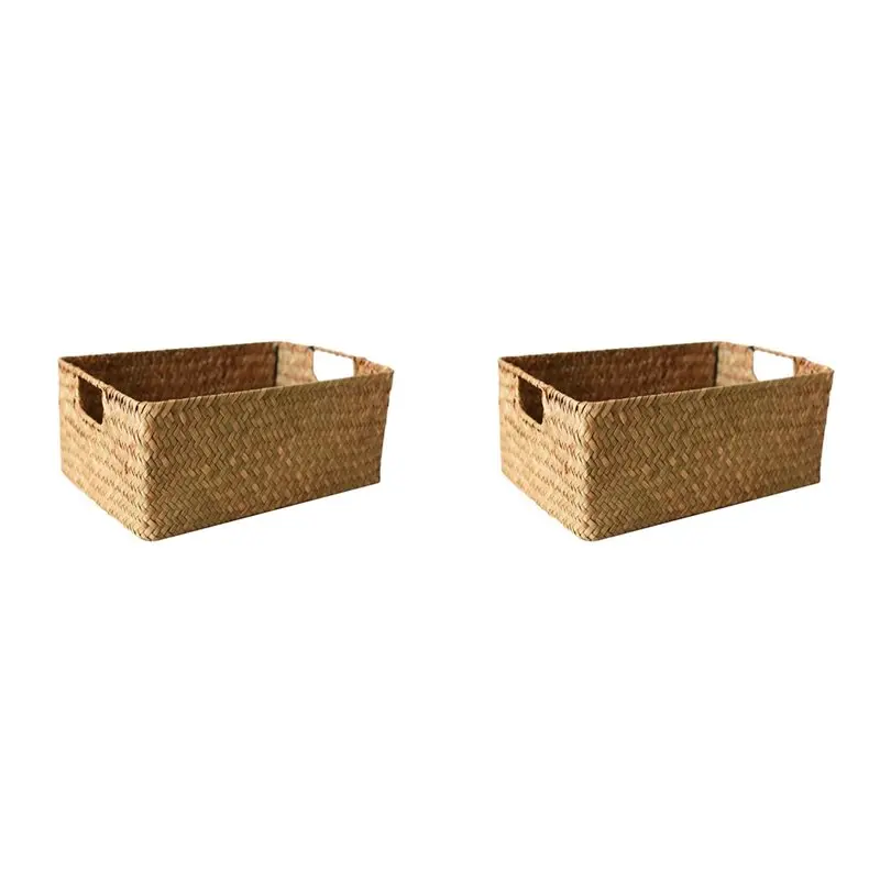 【NUEVA】Cesta de algas marinas tejidas 2X: almacenamiento de mimbre de paja natural para frutas, pan, toallas, ideal para el hogar y la cocina, A
