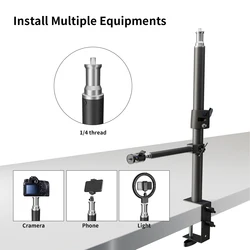 Desk Mount C-Stand With Flexible Auxiliary Holding Arm Overhead Camera Webcam Table C-Clamp Ring Light Bracket