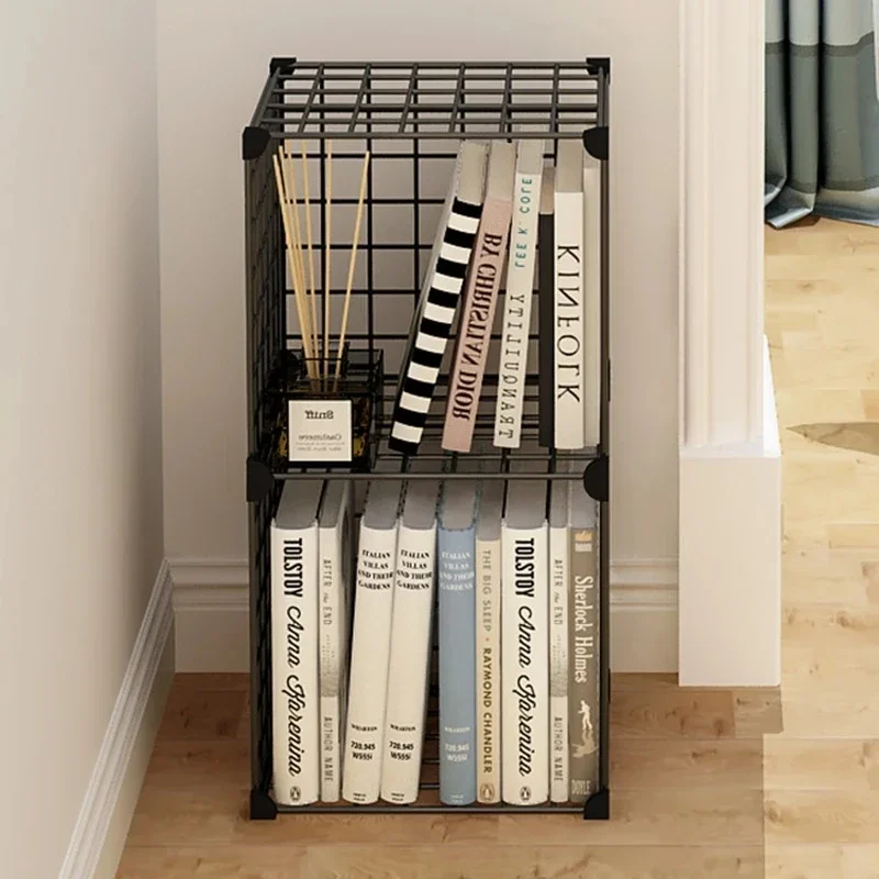 Stackable Storage Organizer Rak Buku Grid Rak Penyimpanan Lemari Kabinet Rak Buku Logam untuk Rumah Kantor