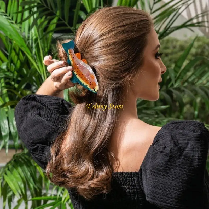 

N58F Colorful Acetate Fish Hair Claw Clip for Women with Strong Grip and Life Like Designs for Daily Wear Theme Occasion