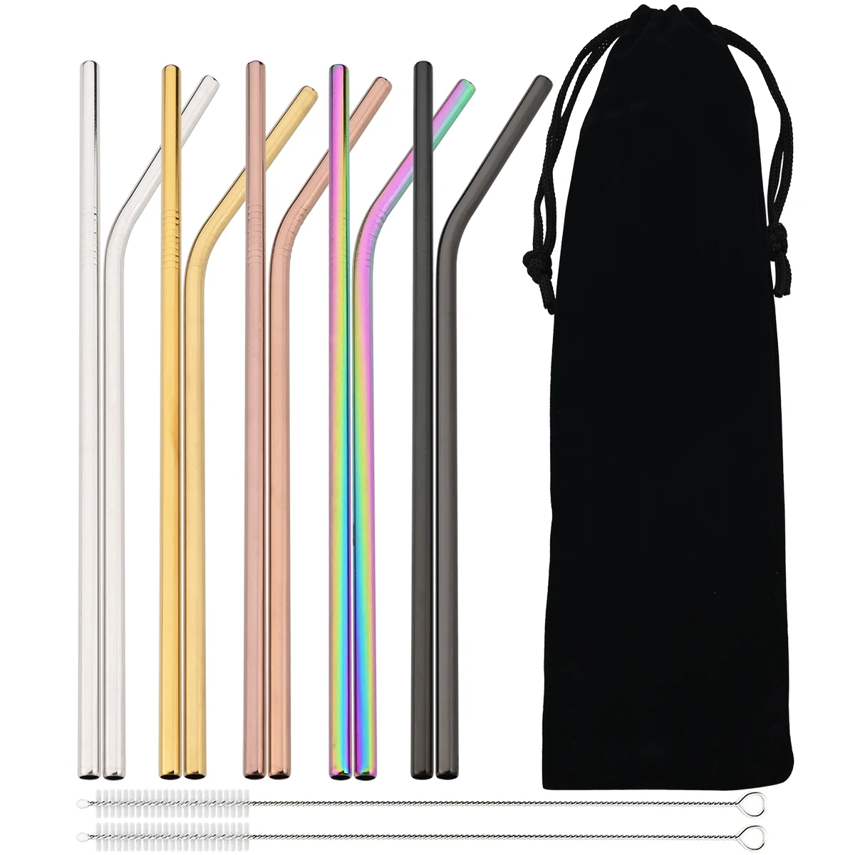 

10 шт., набор соломинок из нержавеющей стали разных цветов, многоразовые трубочки для питья для молочных коктейлей, кофе, кухонные аксессуары для бара