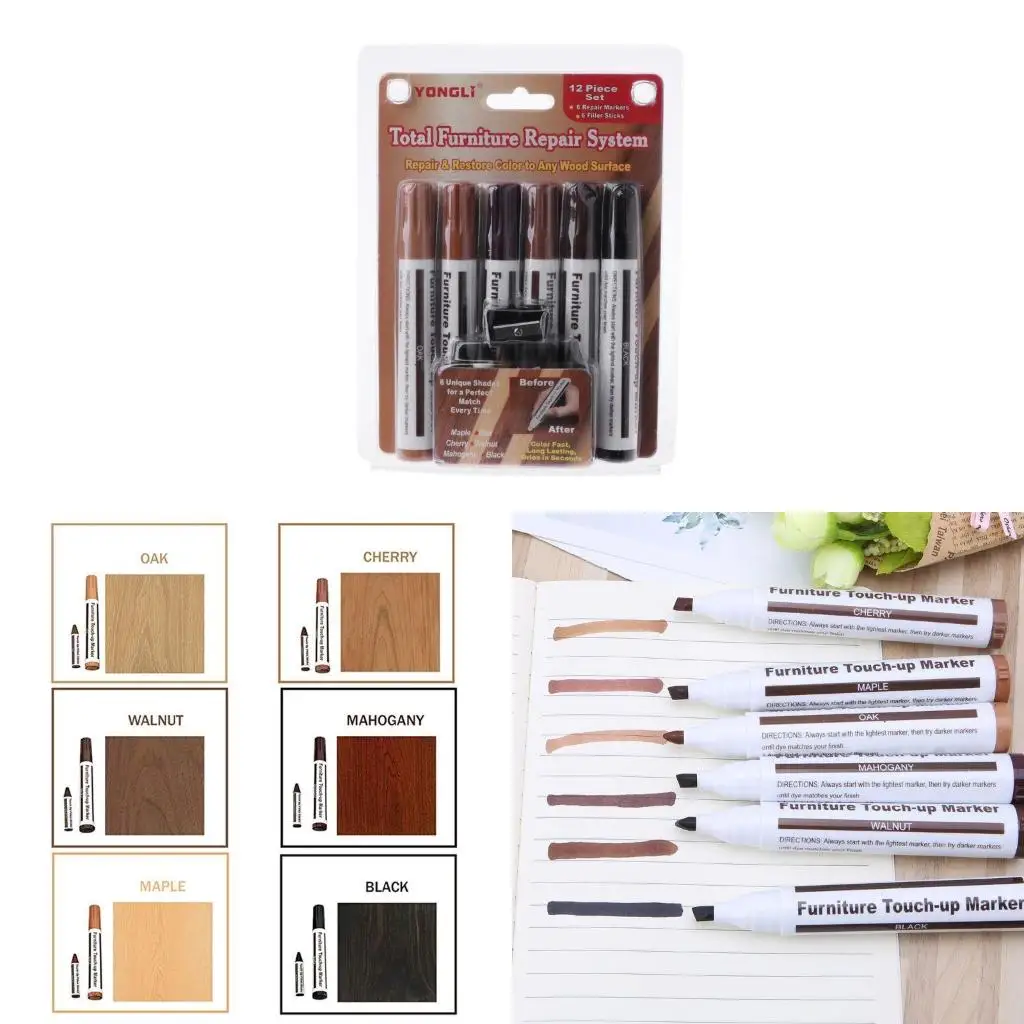 

13 шт. Набор восковых палочек для мебельных маркеров с точилкой для деревянных полов из твердых пород дерева