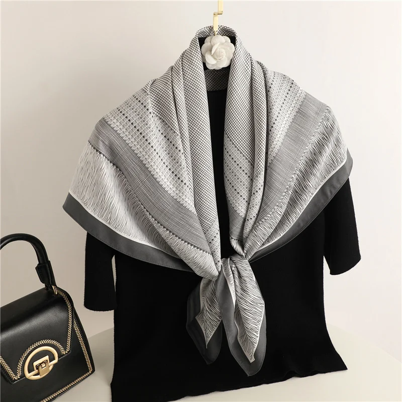 Luxury New Simple Scarf Silk Scarf Women Autumn and Winter New Decorative Shawl Large Size Square Scarves Travel Headscarf Hijab