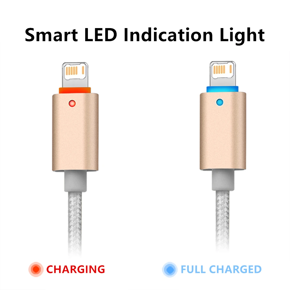 Smart Led Light USB Fast Charging Braided Cable For iPhone X XR XS Max 11 12 13 mini 14 Pro Max 6 6S 7 8 Plus USB-A Cable 1.5m