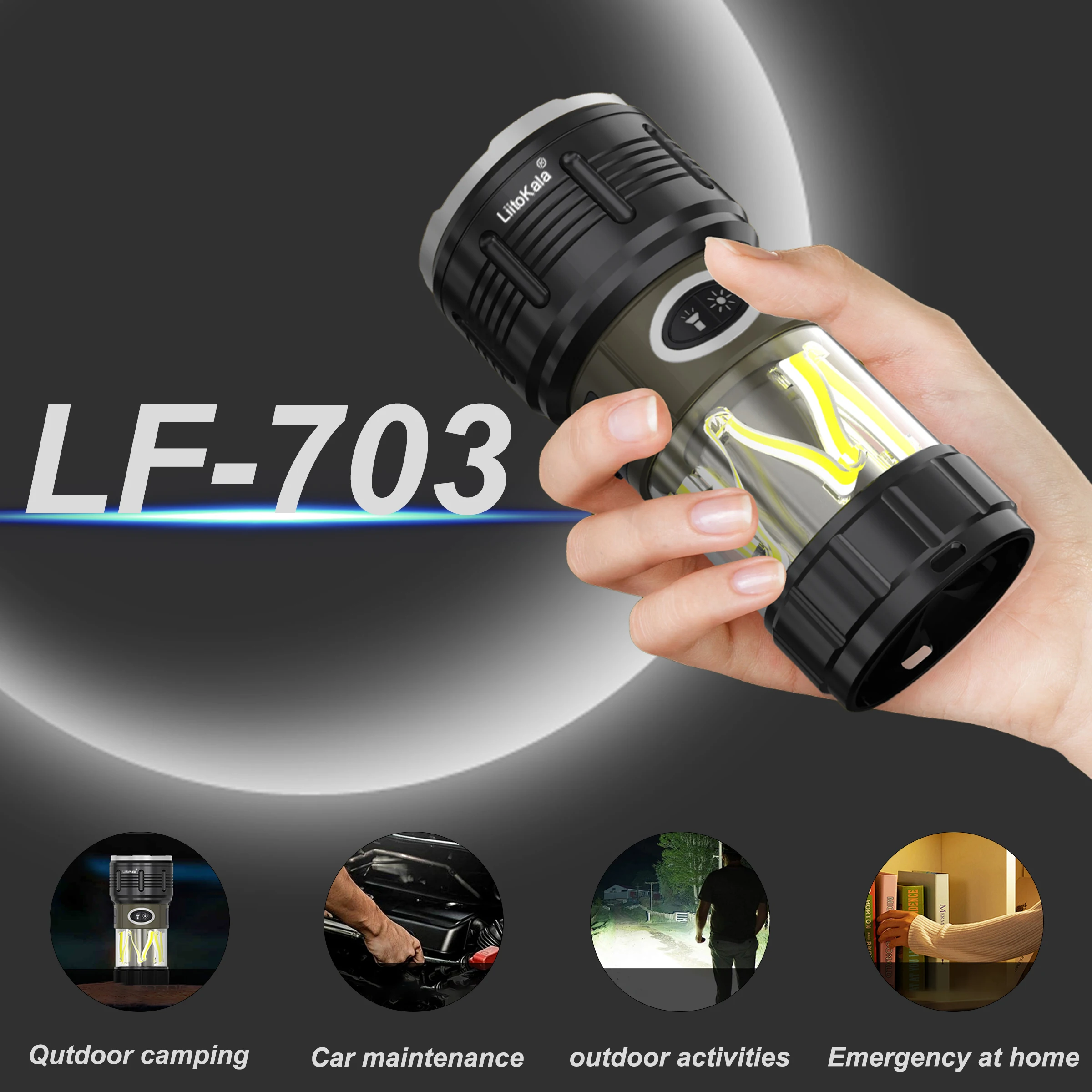 

LiitoKala LF-703 Многофункциональный уличный фонарик для кемпинга - перезаряжаемый фонарик с регулируемым фокусом дальнего действия