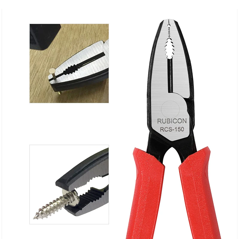 RUBICON Tool Combination Pliers with Wire Stripper Electrician Plier Ergonomic Design Polished Surface Wire Cutters RCS-150 200