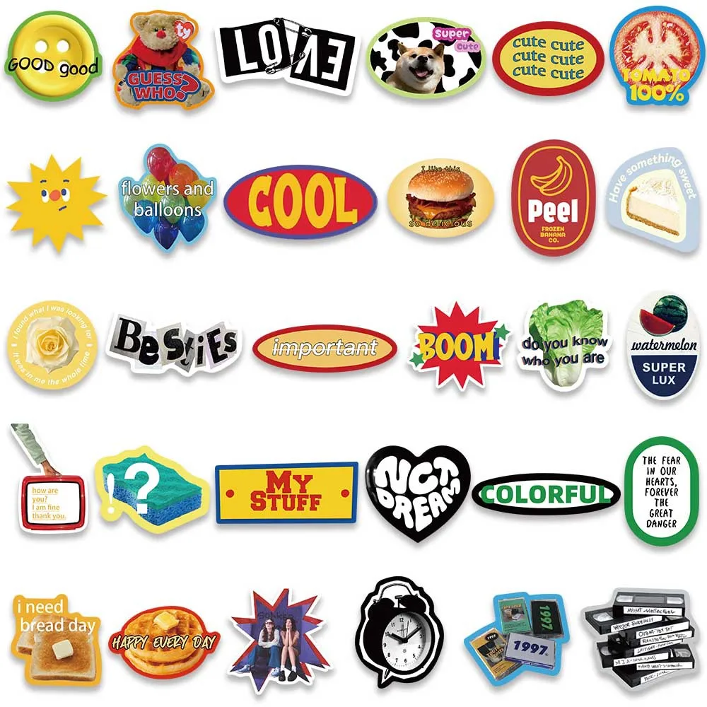10/30/60pcs Ins Retro Cartoon Vintage Stickers Korea Style Cute Decoration DIY Laptop Motorcycle Phone Fridge Graffiti Kids Toy