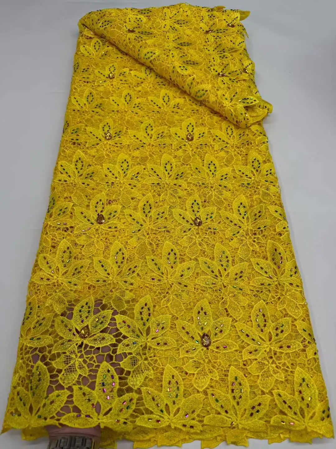 

2026 High Quality African Nigerian Milk Silk Stones Lace Fabric Guipure Cord Laces For Wedding Party Sewing material RF60HN