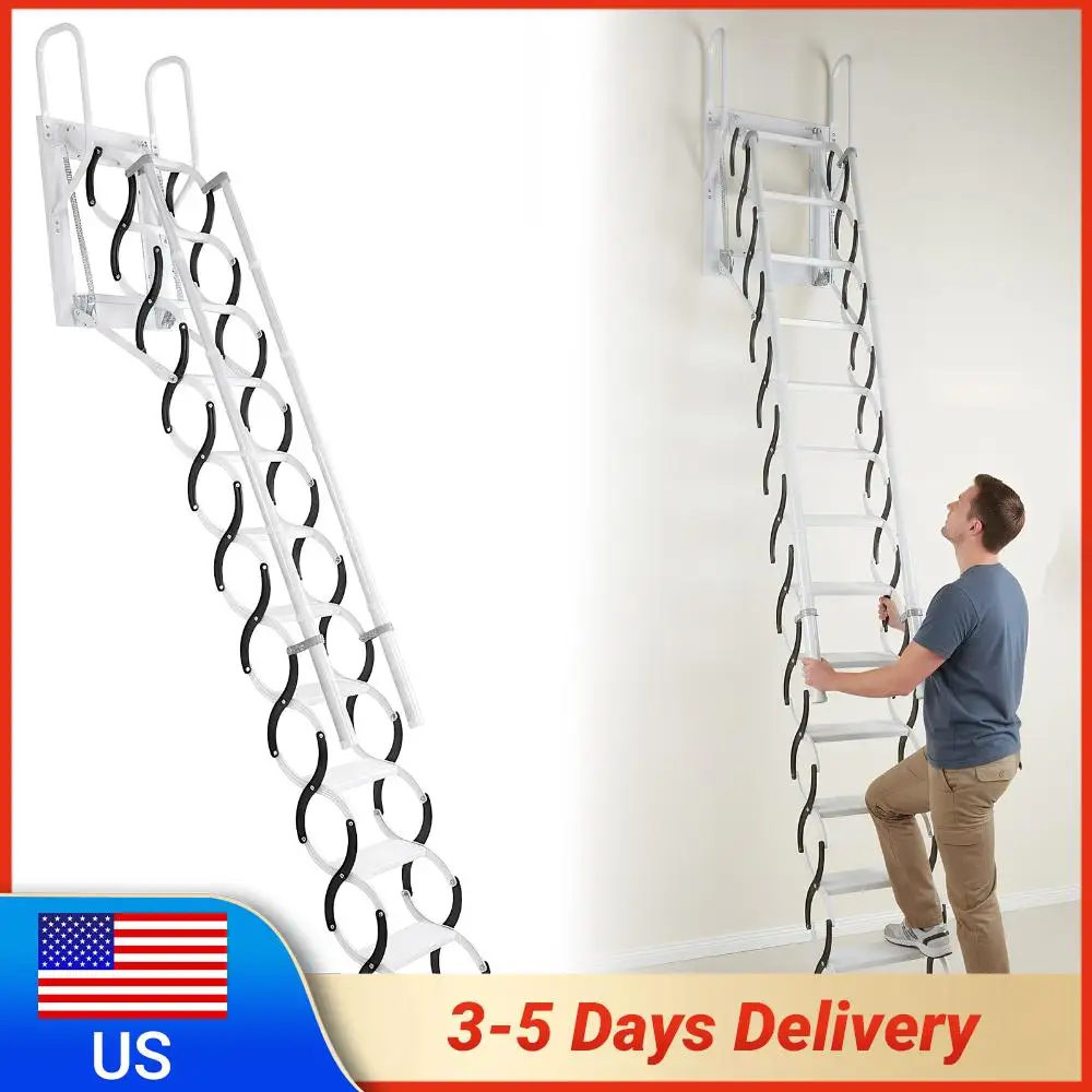 

Лестница-стремянка для чердака 9/11 ступеней, настенная, телескопическая, с 2 поручнями, для дома, для использования внутри и снаружи помещений