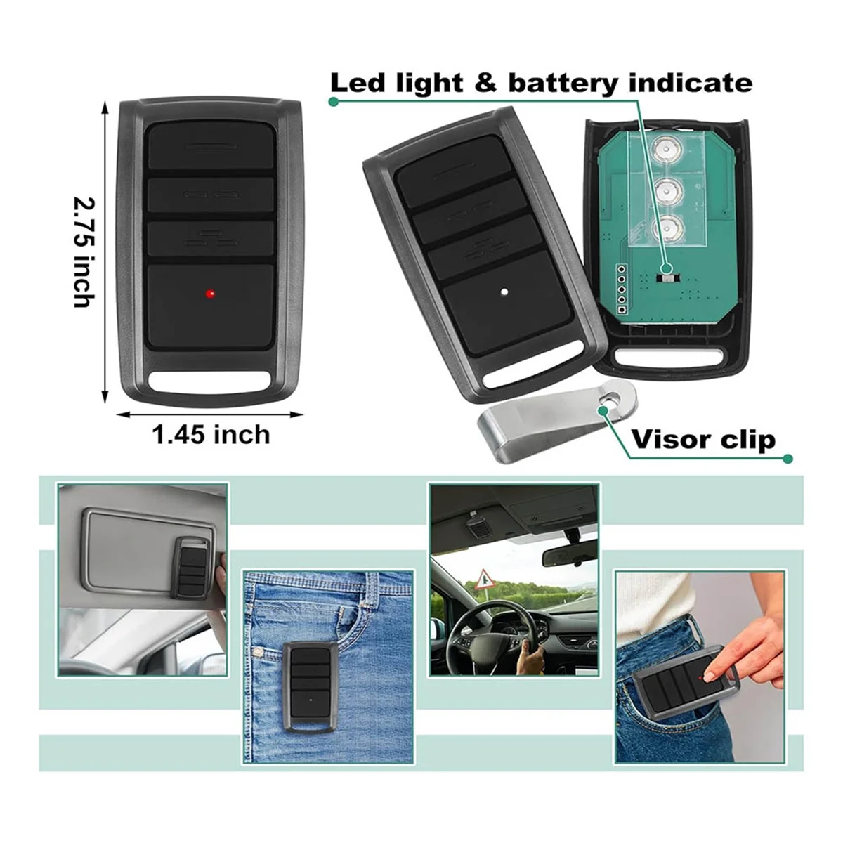 A57G-4Pcs Garage Door Remote Compatible with O3T-BX O3T-A 315/390MHZSeek,Dual Frequency Universal Garage Door 3 Button Remote