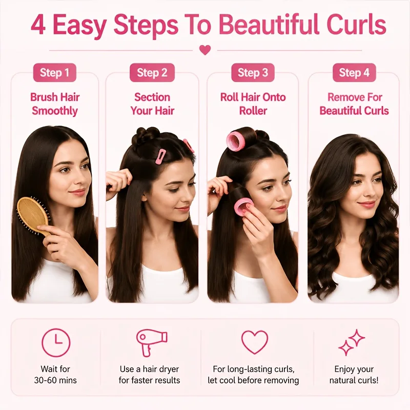 37Pcs Heatless Self Grip Hair Rollers Set No Heat Hair Curlers With Spray Styling Brush Storage Bag DIY Natural Volume Curls Hair Styling Tools For All Hair Types - view 2