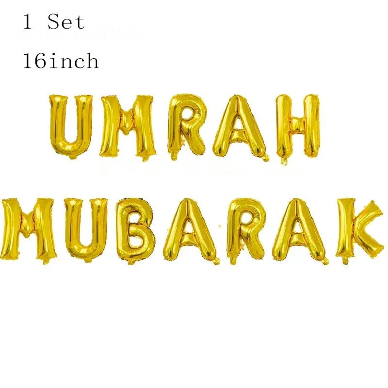 1Set Gold Umrah Mubarak Alphabet Star Moon Foil Balloon Eid Mubarak Islamic Muslim Festival Pilgrimage Party Decor Supplies