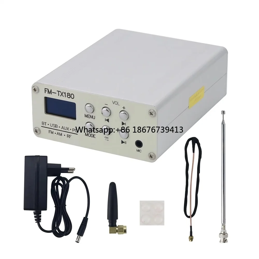 TeSeek FM-TX180 75MHz-108MHz BT Stereo FM Radio Transmitter with 0.96-inch OLED Screen AM Shortwave Signal