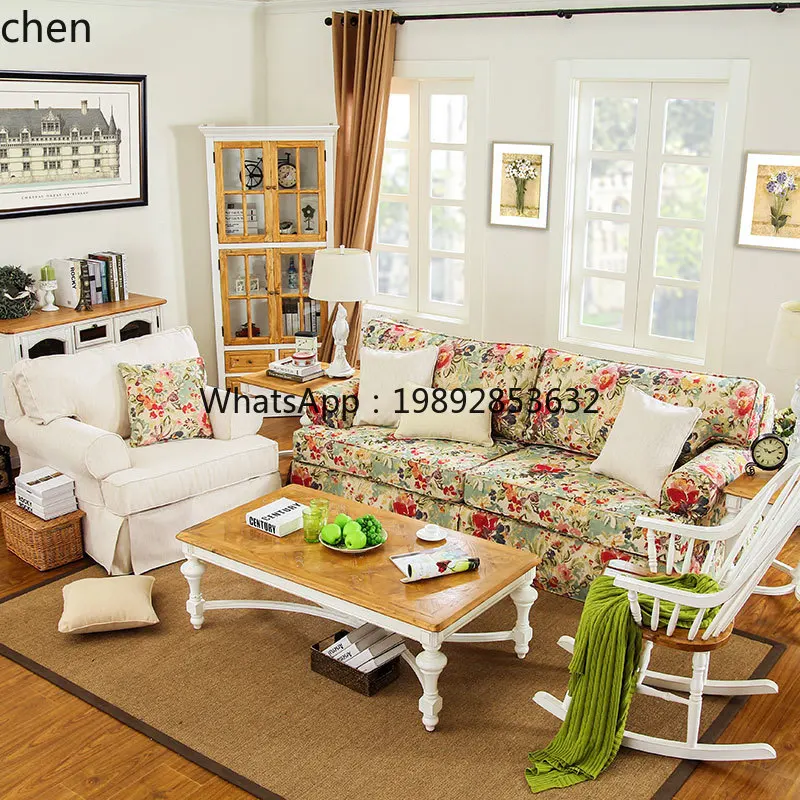sofa small apartment three-person rural living room pastoral style removable and washable fabric sofa combination