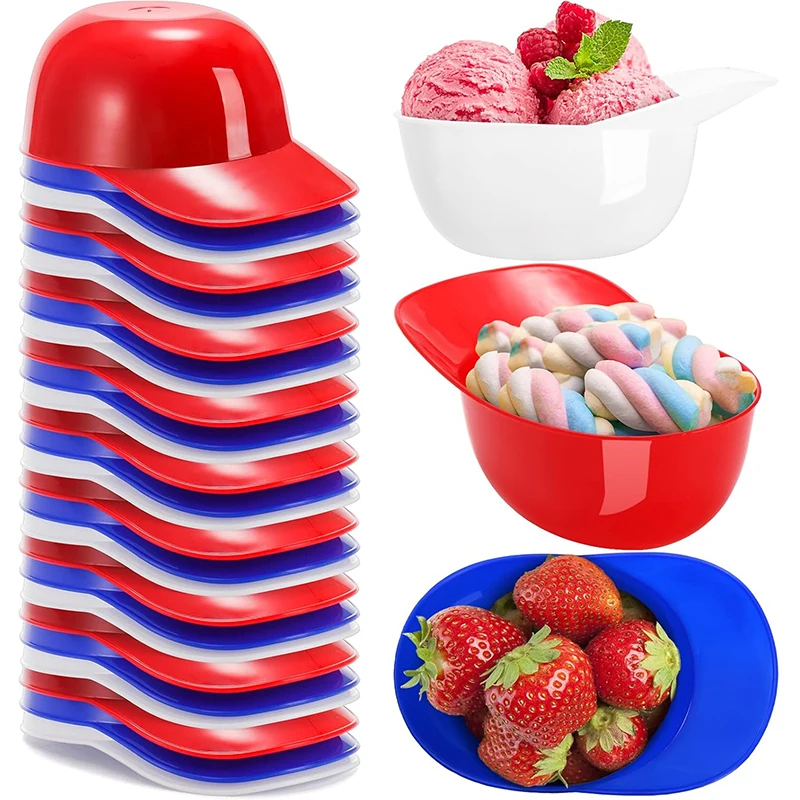 LMETJMA 30 Pack Plastic Baseball Helmet Bowl 8 oz Mini Ice Cream Dessert Baseball Cap Bowls Party Snack Cups For Birthday JT530
