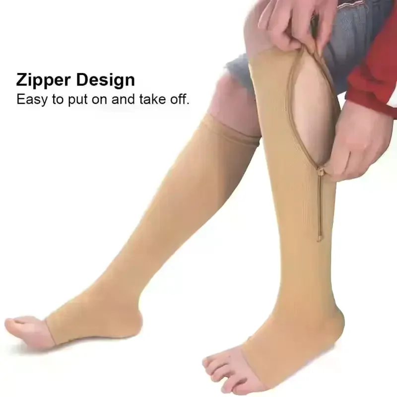 

Medical Zipper Compression Socks Women Men High Elasticity Nylon Closed Toe Pressure Stocking For Edema Varicose Veins