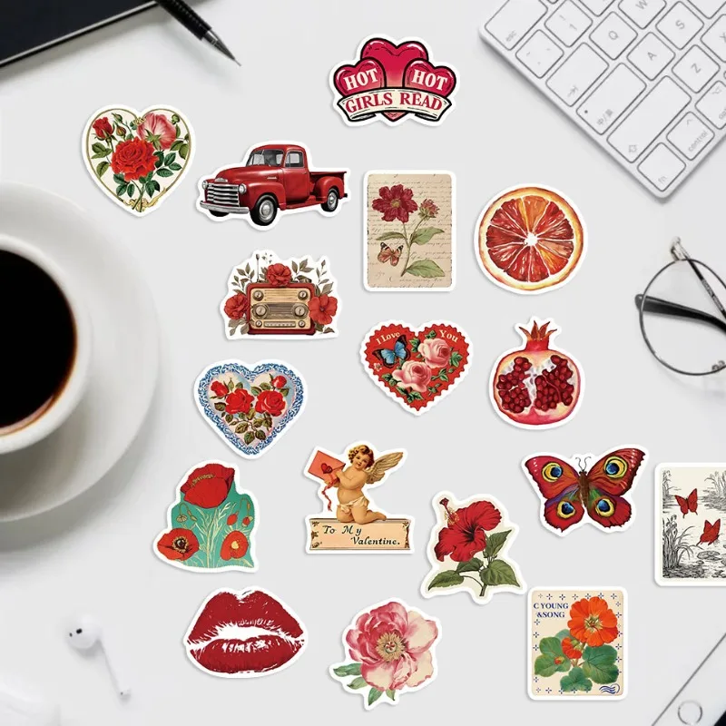 

50Pcs Vintage Red Aesthetic Graffiti Stickers, Waterproof DIY Decals for Guitar Laptop Luggage