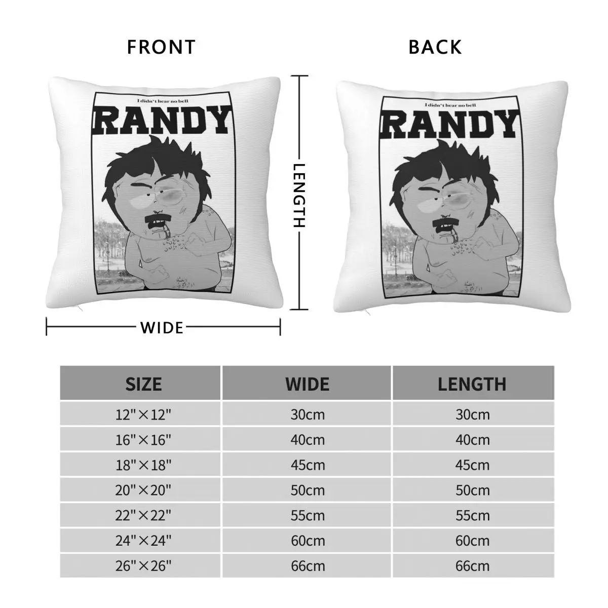 Randy I Didn't Hear No Bell Square Pillowcase Polyester Linen Velvet Creative Zip Decor Sofa Cushion Cover 45x45