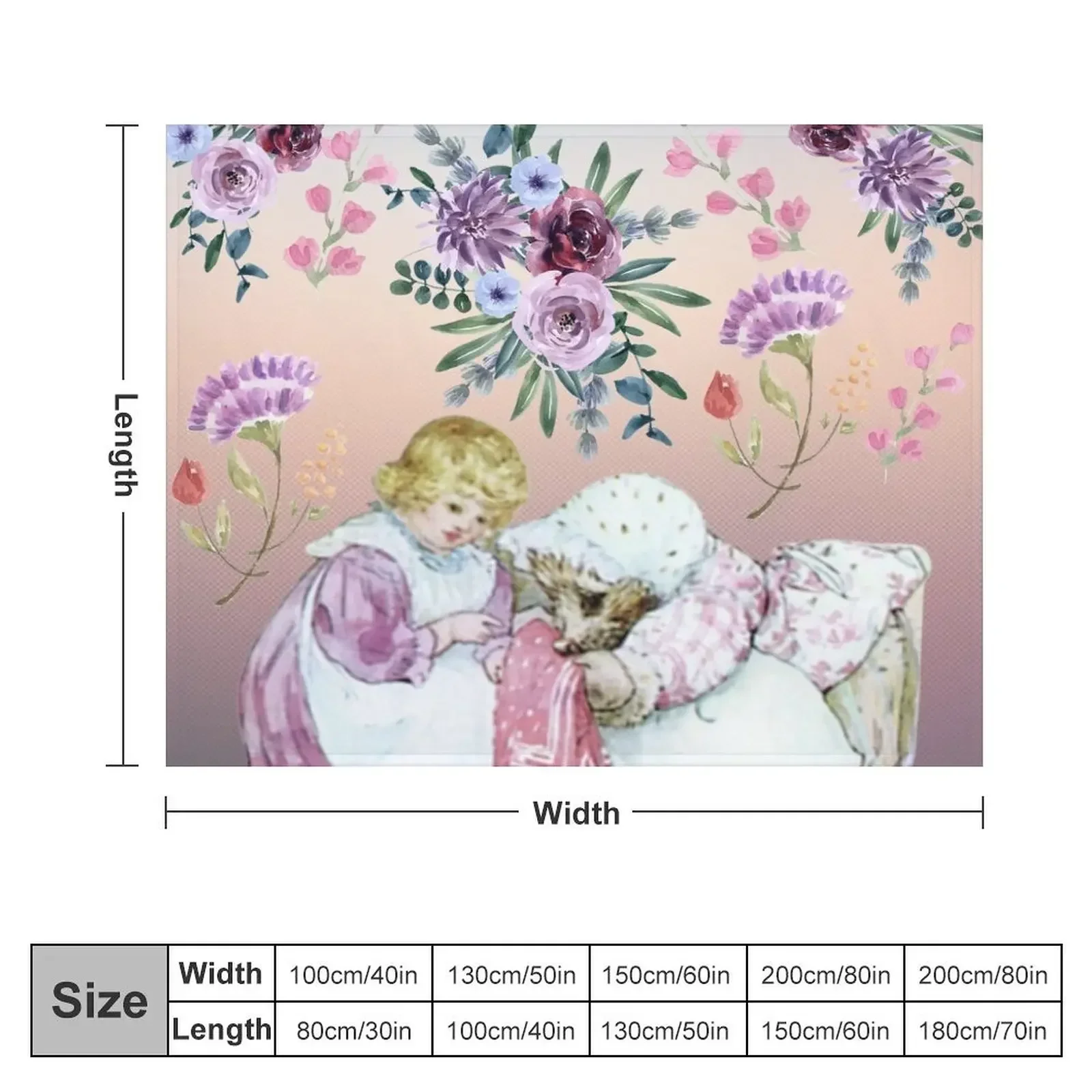 Mrs. Tiggy Wink and watercolor flowers Throw Blanket Personalized Gift blankets and throws Quilt Blankets