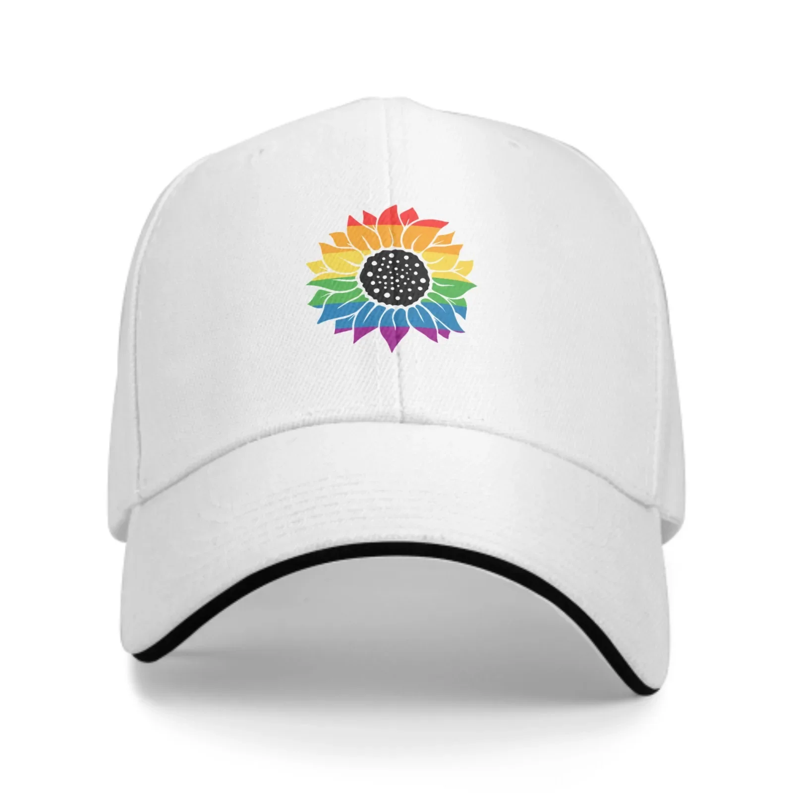 Rainbow Sunflower Adjustable Women Men Back Closure Caps Washed Sandwich Caps Sports Outdoor Baseball Hat